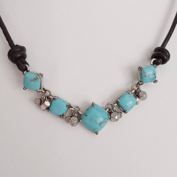 Turquoise and silver necklace on cording - Picture 3 of 8